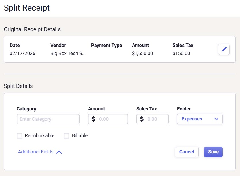 Split Details Example