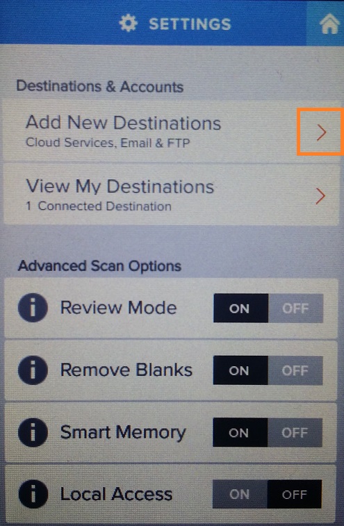 NeatConnect - Add new destinations - Step 0